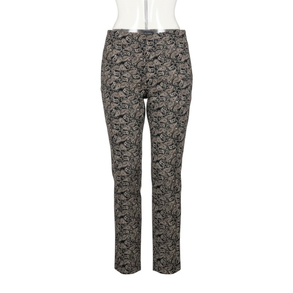 J. Jill Ankle Pants Black Tan Paisley Cotton Stretch Trousers - 14